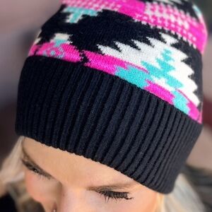 Stylish Black and Pink Knit Beanie